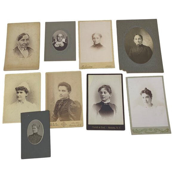 Antique Cabinet Card Photograph Collection Of 9 Women Age 30s-70s Portraits - Picture 1 of 16